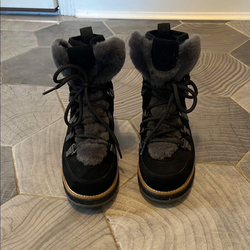 Cole Haan zero grand Black and Gray Fur-Lined Boots size 8